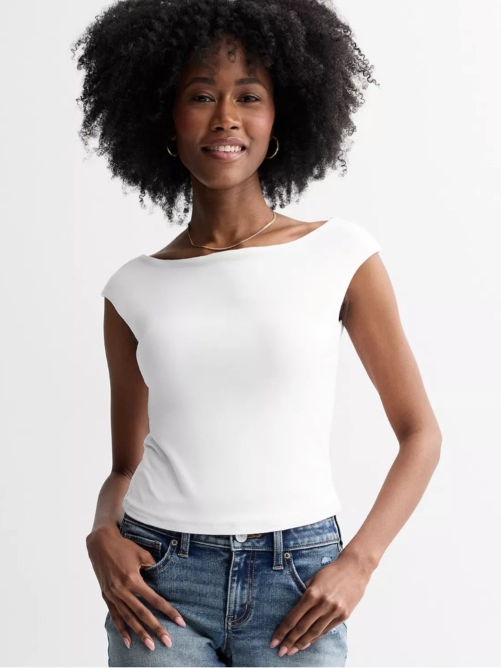 A New Day White Contour Boatneck Tank Top